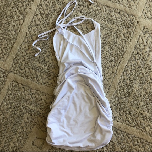White Bodycon Strappy Back Runch Mini Dress - Picture 4 of 5